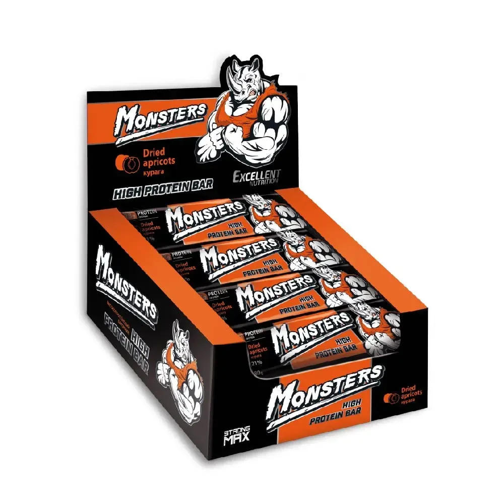 Протеиновые батончики Monsters Strong Max - 80г x 20шт Курага