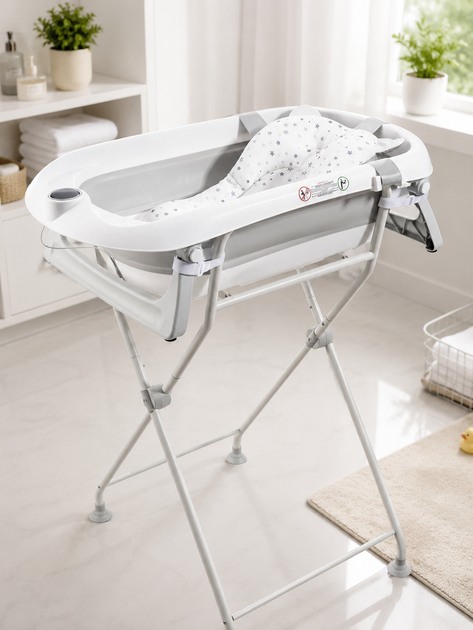 Складана дитяча ванночка з підставкою, термометром і вкладкою Kidoro Wave TB-325X Grey