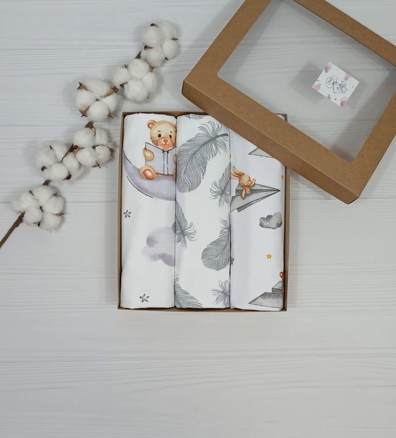 Набір для немовлят: 3 непромокаючі пелюшки a.l.babybox Ведмедик Білий